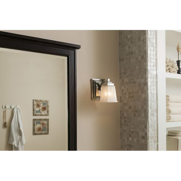 Allen + Roth Brushed Nickel Dimmable Vanity Light Frosted Glass Shade Sconce 8B - Picture 5 of 6